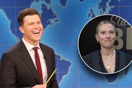SNL’s Colin Jost uncomfortably tells ruthless jokes about wife Scarlett Johansson as she watches backstage