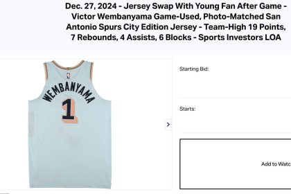 The jersey from Victor Wembanyama’s iconic jersey swap with a child is now up for auction