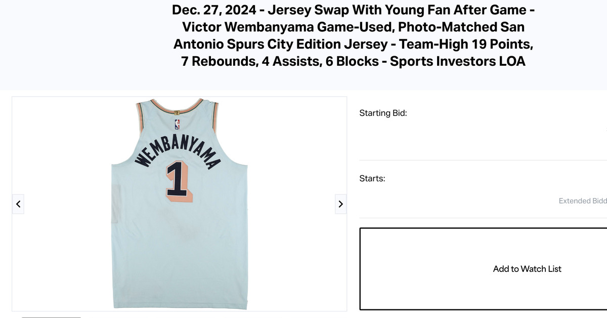 The jersey from Victor Wembanyama’s iconic jersey swap with a child is now up for auction