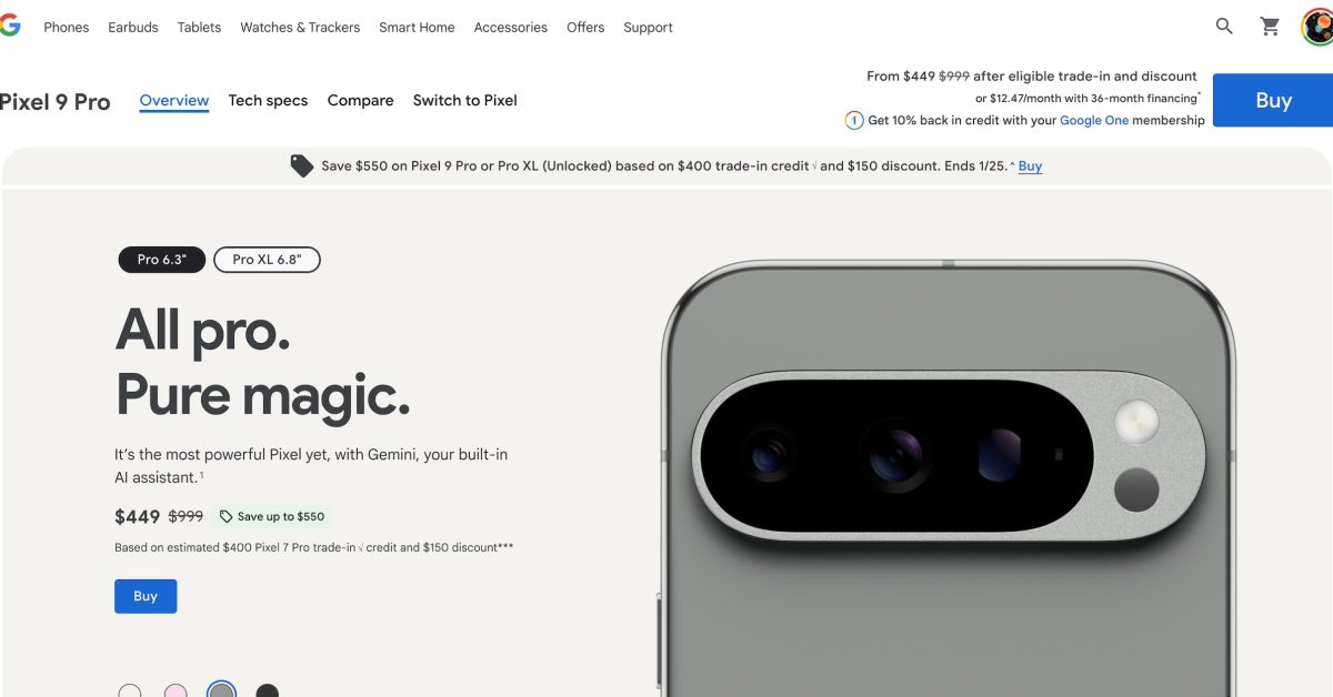Google Store showing Pixel 9 prices that assume trade-ins 