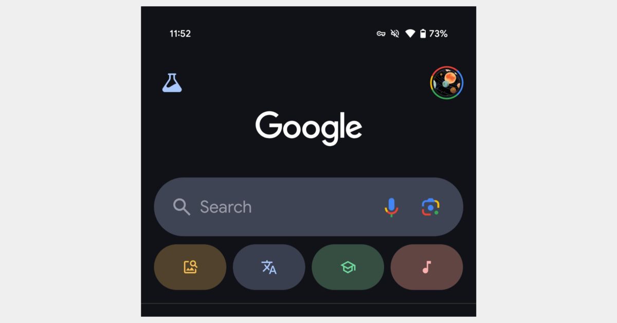 Google app on Android, Search testing a blue dark theme