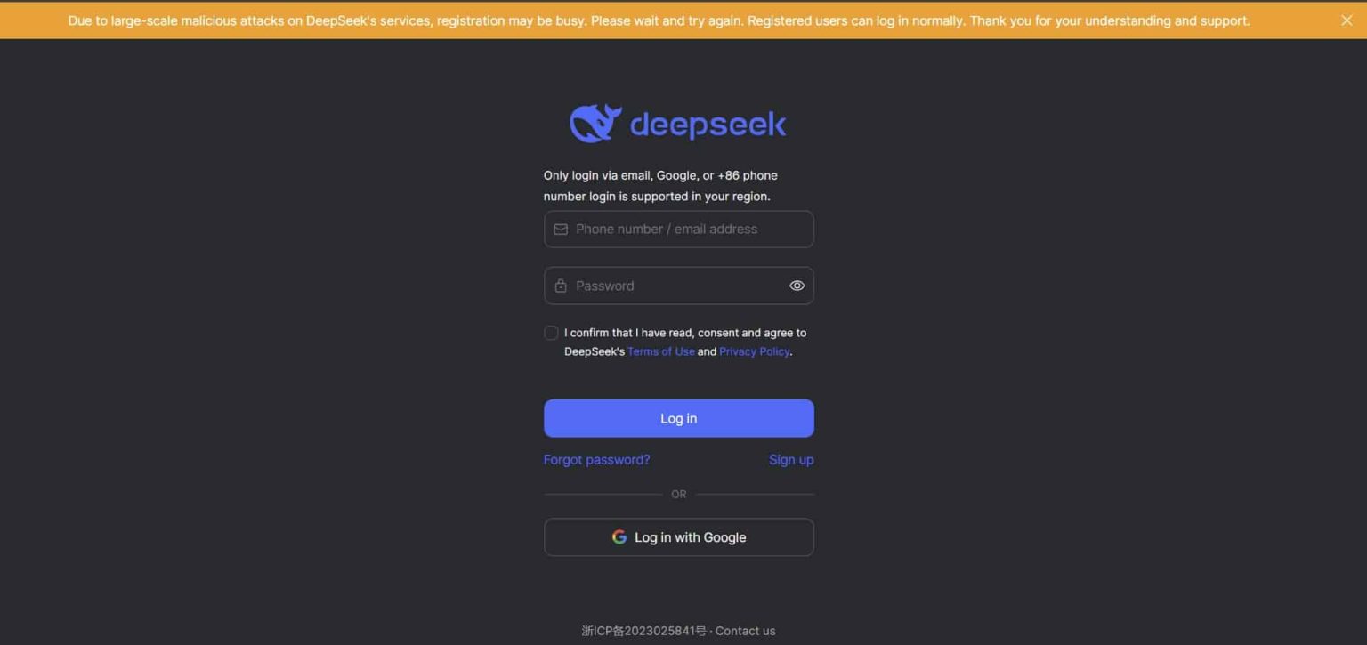 DeepSeek Temporarily Halts User Registrations
