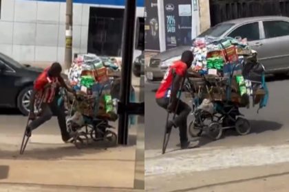 Video of one legged man hawking his business on wheelbarrow trends