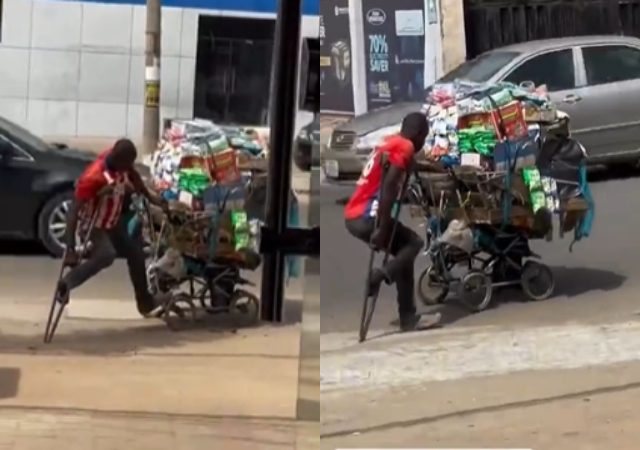 Video of one legged man hawking his business on wheelbarrow trends