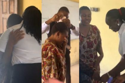 Imo State University Law Students Surprise Their Faculty Cleaner With Food Items And Money