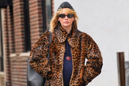 Jennifer Lawrence proves maternity style can be seriously fierce in bold leopard print coat