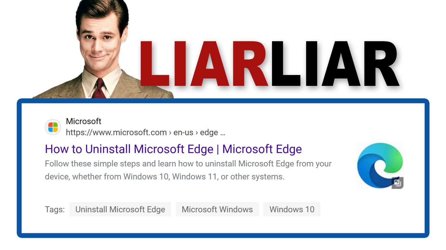 Microsoft support page lies about ‘how to uninstall Edge’
