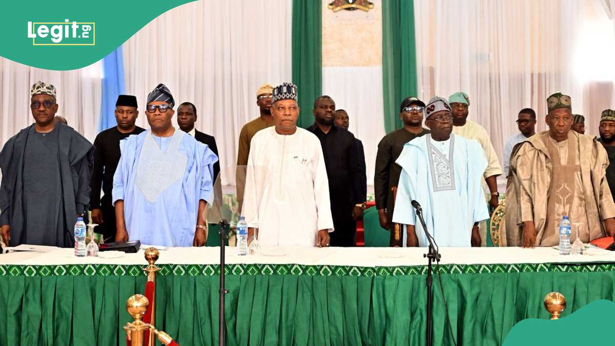Photos: Tinubu takes leader as Shettima, Akpabio, Ganduje meet at major APC event, see details