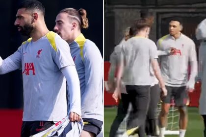 Mo Salah and Trent Alexander-Arnold forced to be separated as footage from training emerges ahead of PSG clash