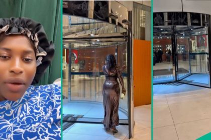 Watch how lady struggled with revolving door at five-star restaurant