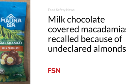 Milk chocolate covered macadamias recalled because of undeclared almonds