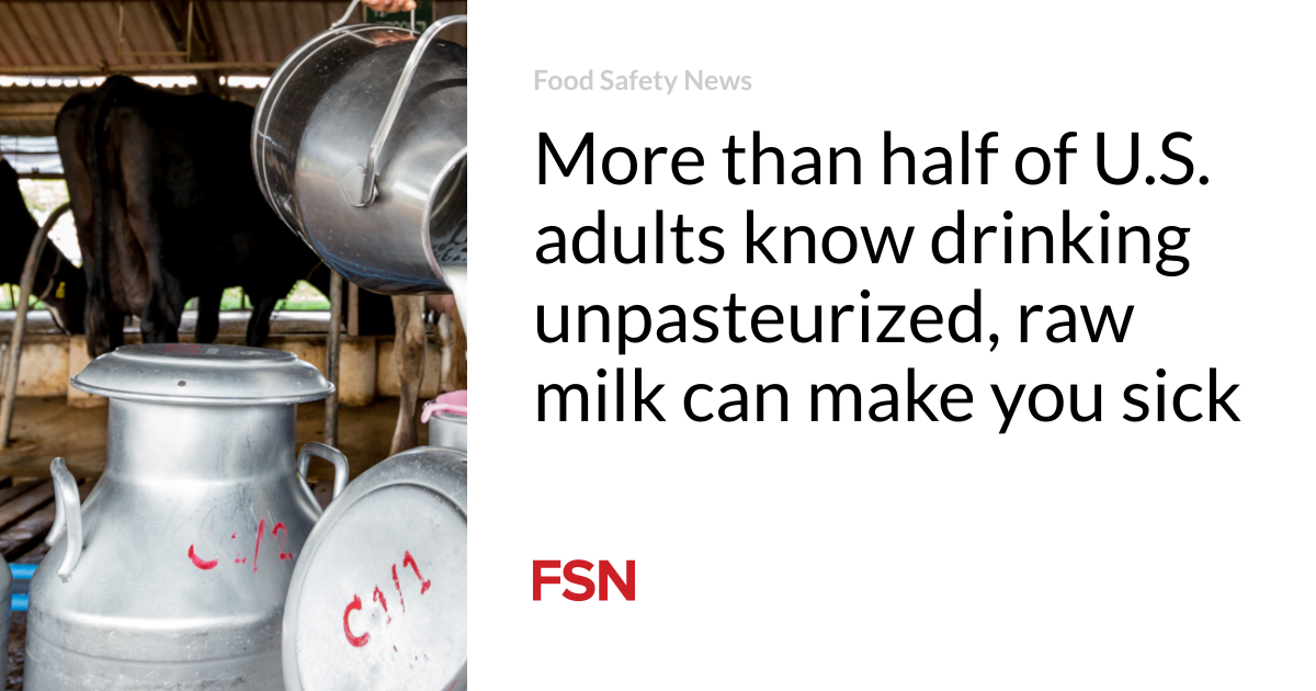More than half of U.S. adults know drinking unpasteurized, raw milk can make you sick