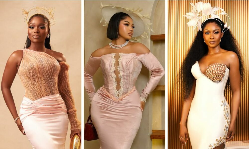 The Ladies Came in Blush, Beige & Big Fascinators for Priscilla Ojo & Juma Jux’s White Wedding