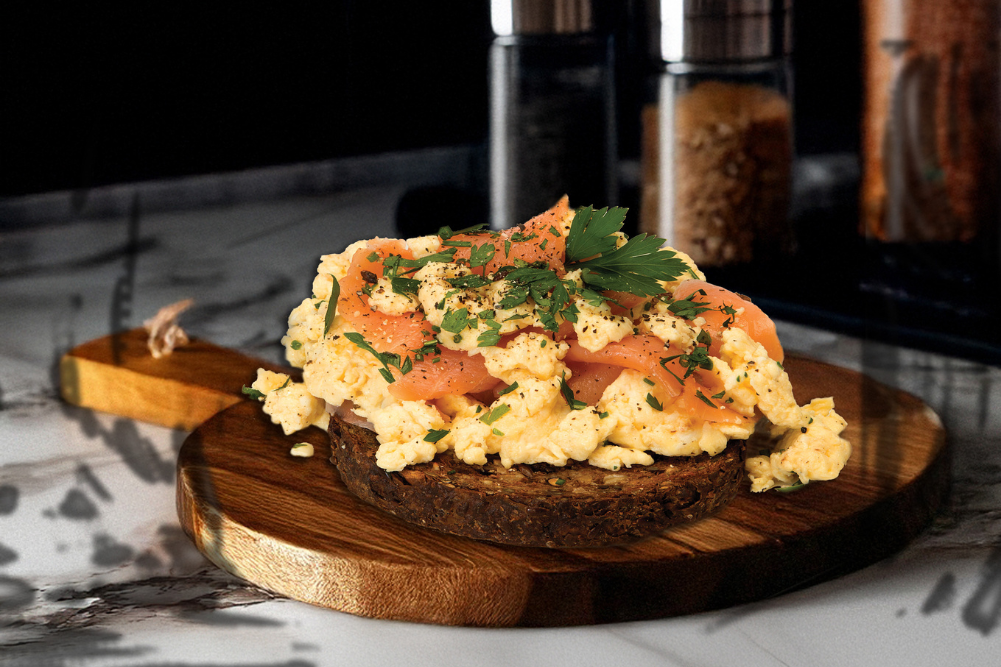 Scrambled Eggs & Smoked Salmon on Lower Carb Bread