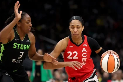 A’ja Wilson just debuted the ‘Blue Fury’ colorway for her new Nike A’One shoe, and it’s kinda sick
