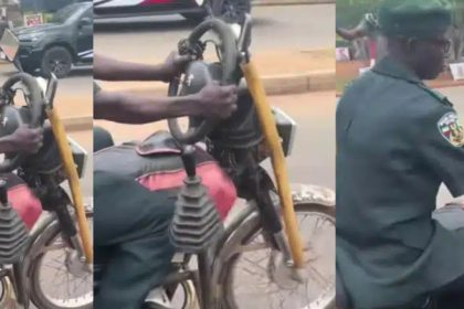 Woman Stunned After Spotting Bicycle Fitted with Steering Wheel and Gear Stick