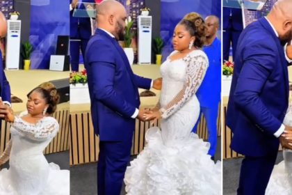 Heartwarming Moment Marymic Kneels to Accept Wedding Band from Her Husband