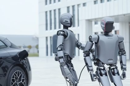 Zeekr shows humanoid robots charging each other, their EV car