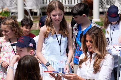 First lady Melania Trump welcomes children to White House for work day celebration