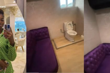 Lady Amused as She Finds Sofa and AC Inside Abuja Restaurant Toilet