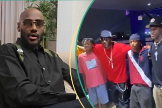Singer 2baba shows off his 4 sons in viral video, people react to their looks: “They look like him”