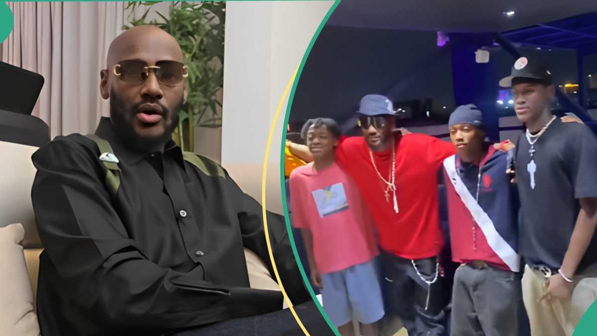 Singer 2baba shows off his 4 sons in viral video, people react to their looks: “They look like him”