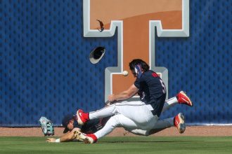Two Ole Miss outfielders collide in scary moment during SEC baseball tournament