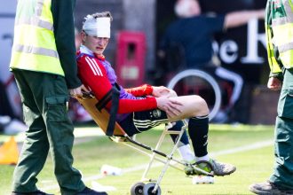 Aberdeen’s Jack MacKenzie suffers head injury after being hit with an object thrown from crowd