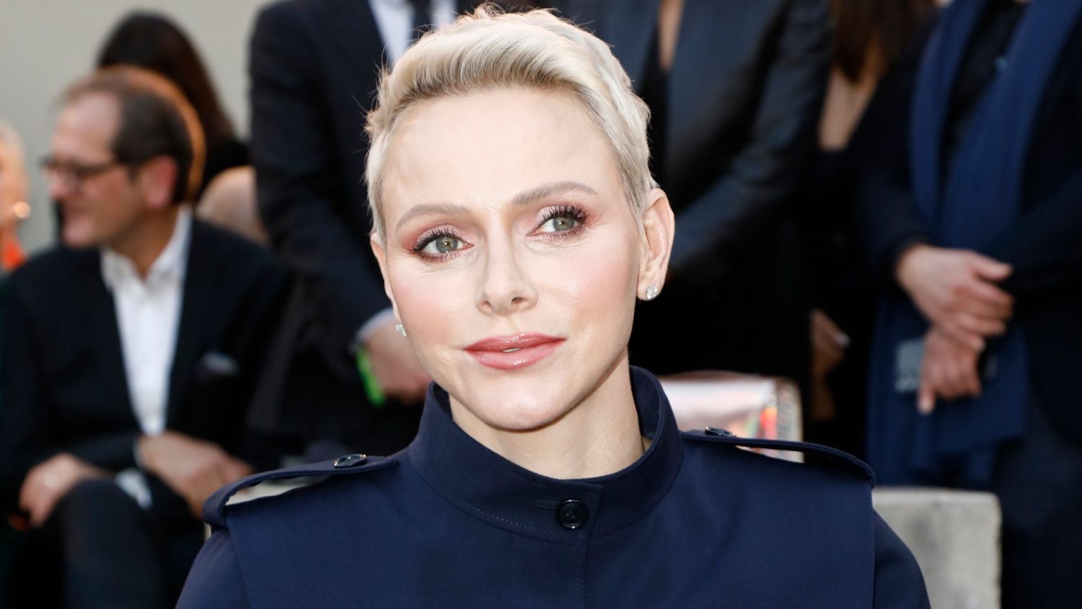 Princess Charlene looks edgy in leather with darkest hair to date