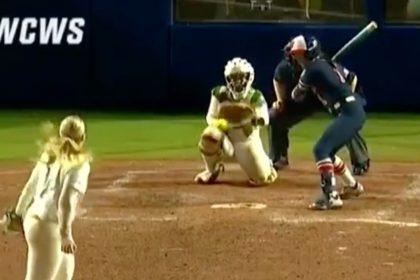 Down in the dirt: Women’s College World Series sees one-in-a-million pitch