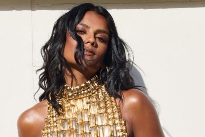 Simone Ashley Channels Futuristic Royalty in Sculpted Gold Balmain for the F1 Premiere