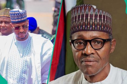 Buhari’s burial: Katsina governor fights back tears at ex-president’s funeral, watch emotional video