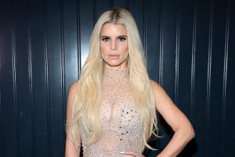 Jessica Simpson slips into sheer dress for 45th birthday celebration