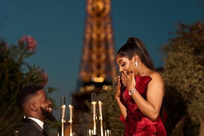 These Photos of Akin Faminu’s Proposal to Kiky Festus Are Straight Out of a Parisian Fairytale