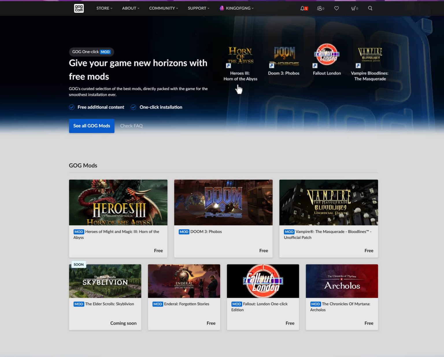 GOG adds official mod support, offering one-click installs for select games