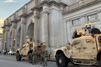 WATCH: National Guard humvees, roughly 30 troops stand guard outside DC’s Union Station amid police takeover