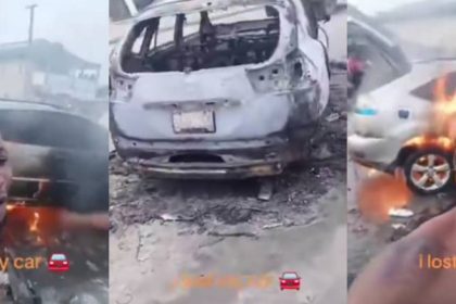 Nigerian Man Left in Tears as His Car Burns to Ashes in Heartbreaking Video