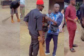 Viral Video Shows Groom and Friends Sweeping In-Laws’ Compound at Traditional Wedding