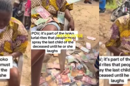 Isoko Lady Goes Viral as Guests Spray Her Until She Laughs at Father’s Burial