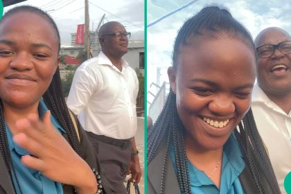 Dad melts hearts as he follows daughter to her new job on first day, video trends