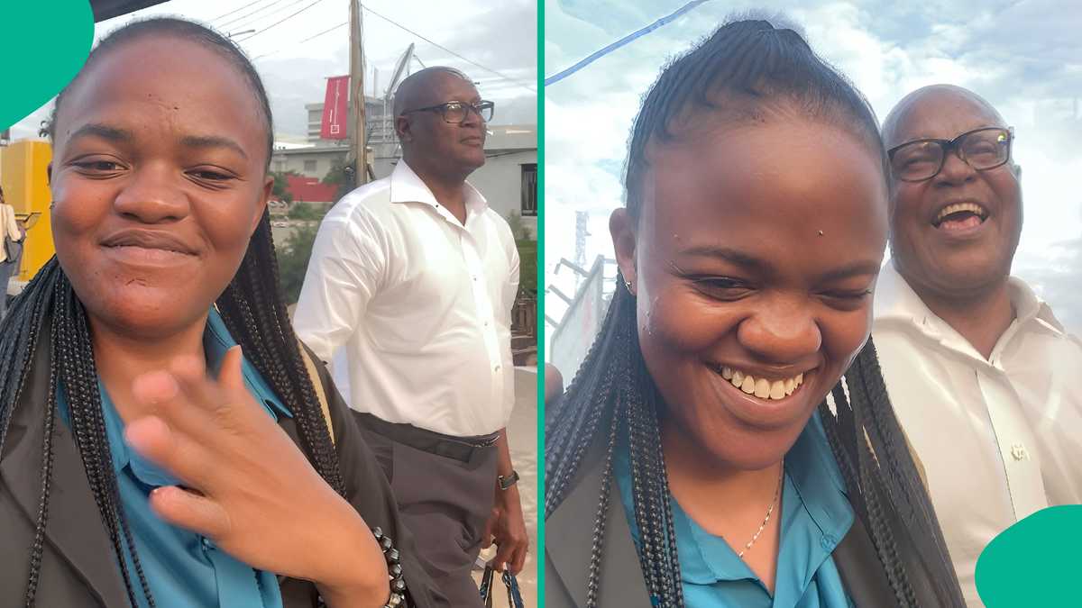 Dad melts hearts as he follows daughter to her new job on first day, video trends