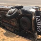 BREAKING: Three Lagos Police Officers On Illegal Duty Injured As Patrol Vehicle Somersaults In Edo Road Crash