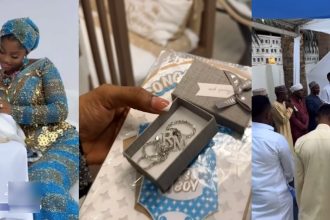Priscilla Ojo & Juma Jux’s Son Receives 18-Karat Gold Necklace From Fans At Naming Ceremony