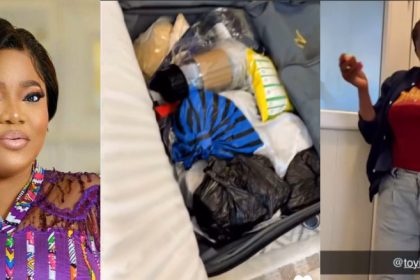 Oversabi Aunty Toyin Abraham Arrives In Tanzania With Boxes Of Gifts For Priscilla’s Son