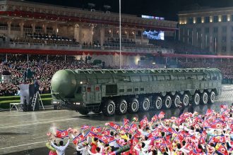 Kim Jong Un shows off ‘most powerful’ ballistic missile as foreign leaders watch North Korea military parade