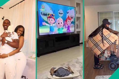Priscilla exposes less than 2 months old son to cartoon, gesture ignites concern: “Too young for it”