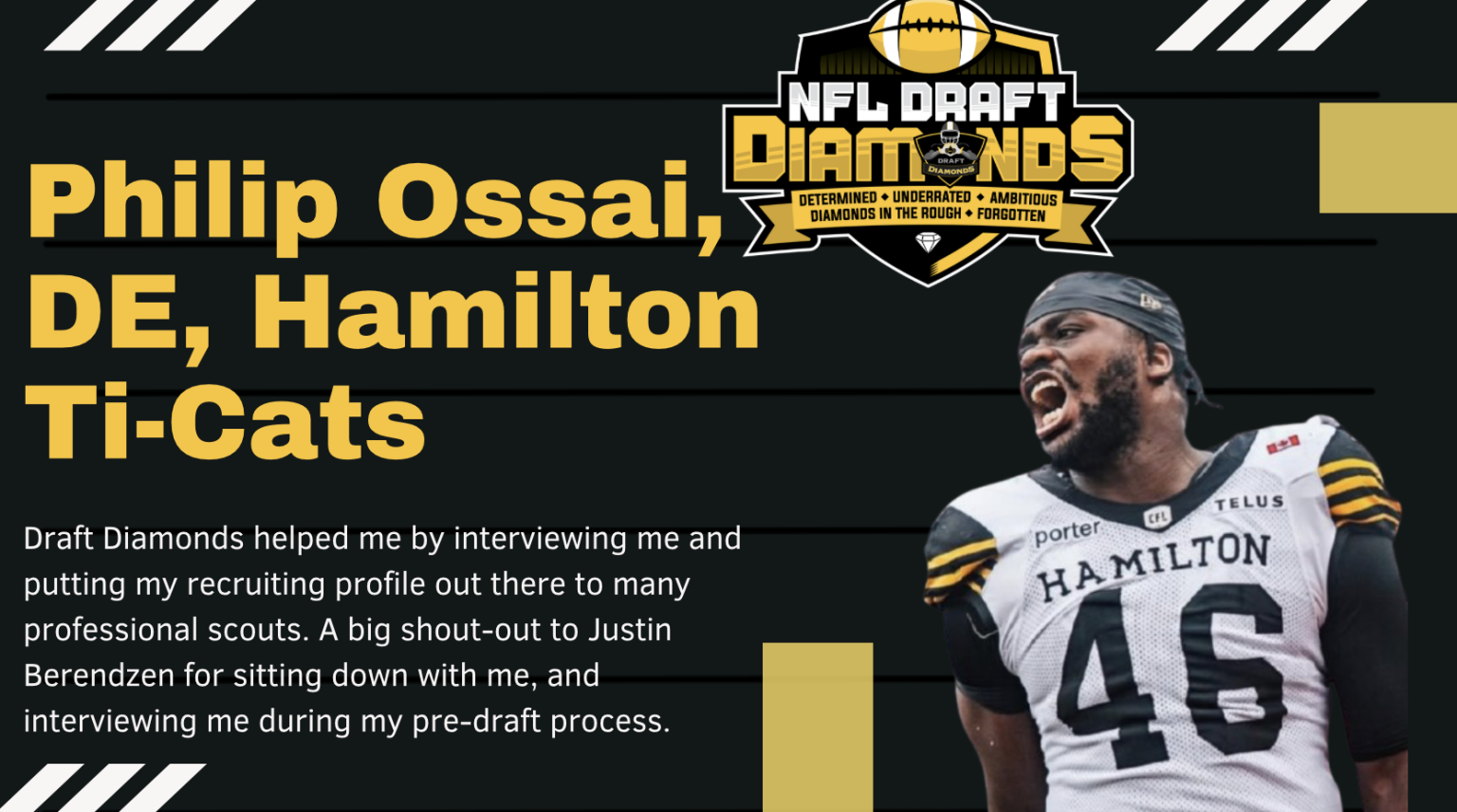 Philip Ossai, DE, Hamilton Tiger-Cats | NFL Draft Diamonds Testimonial