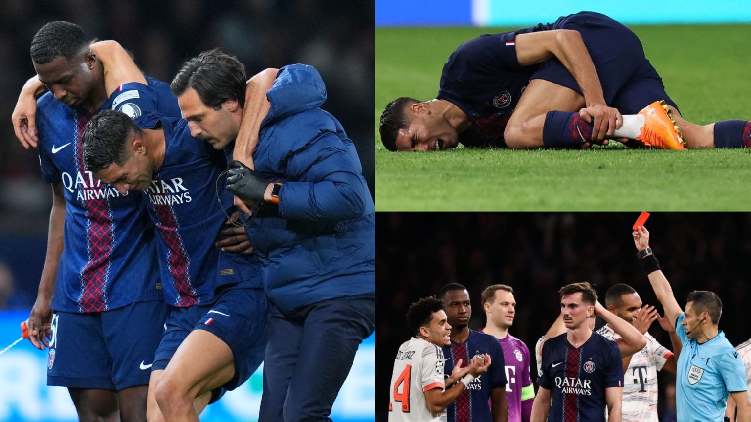PSG star Achraf Hakimi forced off in tears after brutal foul by Bayern Munich’s Luis Diaz just weeks before AFCON as ex-Liverpool man makes unwanted Champions League history with red card