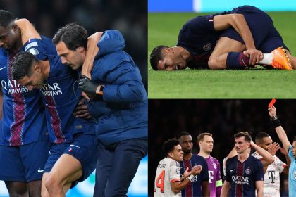 PSG star Achraf Hakimi forced off in tears after brutal foul by Bayern Munich’s Luis Diaz just weeks before AFCON as ex-Liverpool man makes unwanted Champions League history with red card