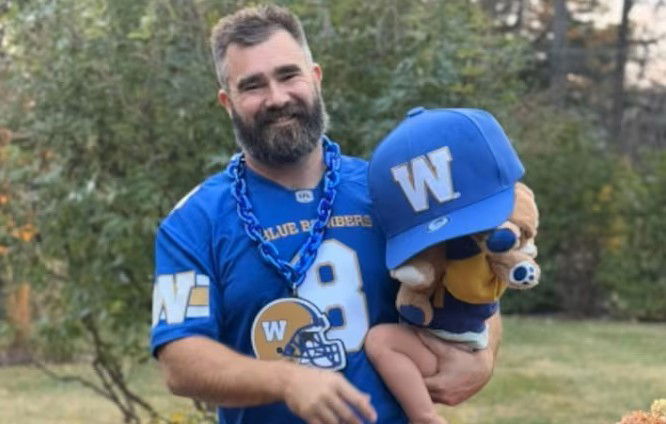 ‘Winnipeg has a wonderful QB’: NFL great Jason Kelce defends love of Canada with CFL connection after shot at Toronto Blue Jays
